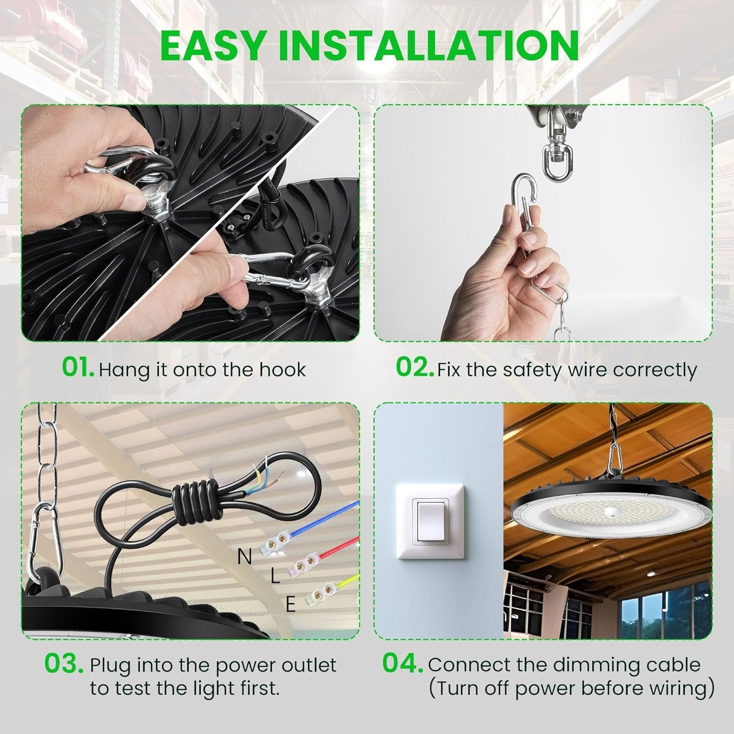 4 Pack 100W LED High Bay Light 15000LM, 6000K Super Bright UFO High Bay LED Shop Lights, IP65 Waterproof Commercial Lighting Fixture, LED Garage Lights Shop Lights for Workshop, Warehouse, Garage