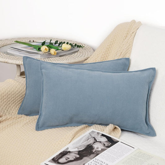Snylcce Set of 2 Cushion Covers 30 x 50 cm Ice Blue Chenille Elegant Design Soft Luxury Decorative Cushion Covers for Sofa, Bed and Home Decor