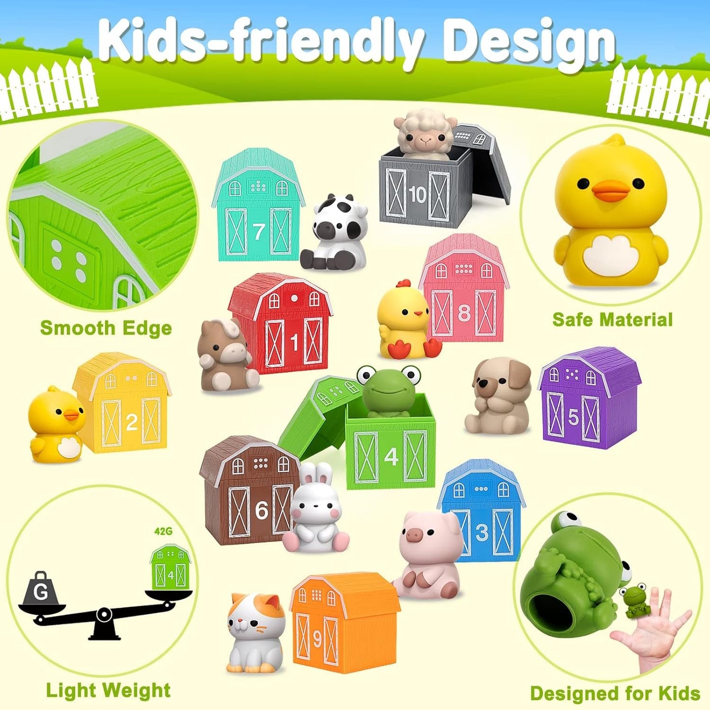 Learning Toys for 1,2,3 Year Old Toddlers, 20Pcs Farm Animals Toys Montessori Counting, Matching & Sorting Fine Motor Games, Christmas Birthday Baby Boys Girls Age 12-18 Months