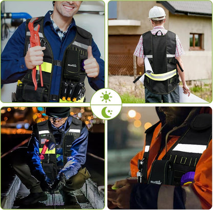 MELOTOUGH Tool Vest Safety Work Vest with Adjustable Straps,Removable Phone Holder for Electrician,Construction,Carpenters