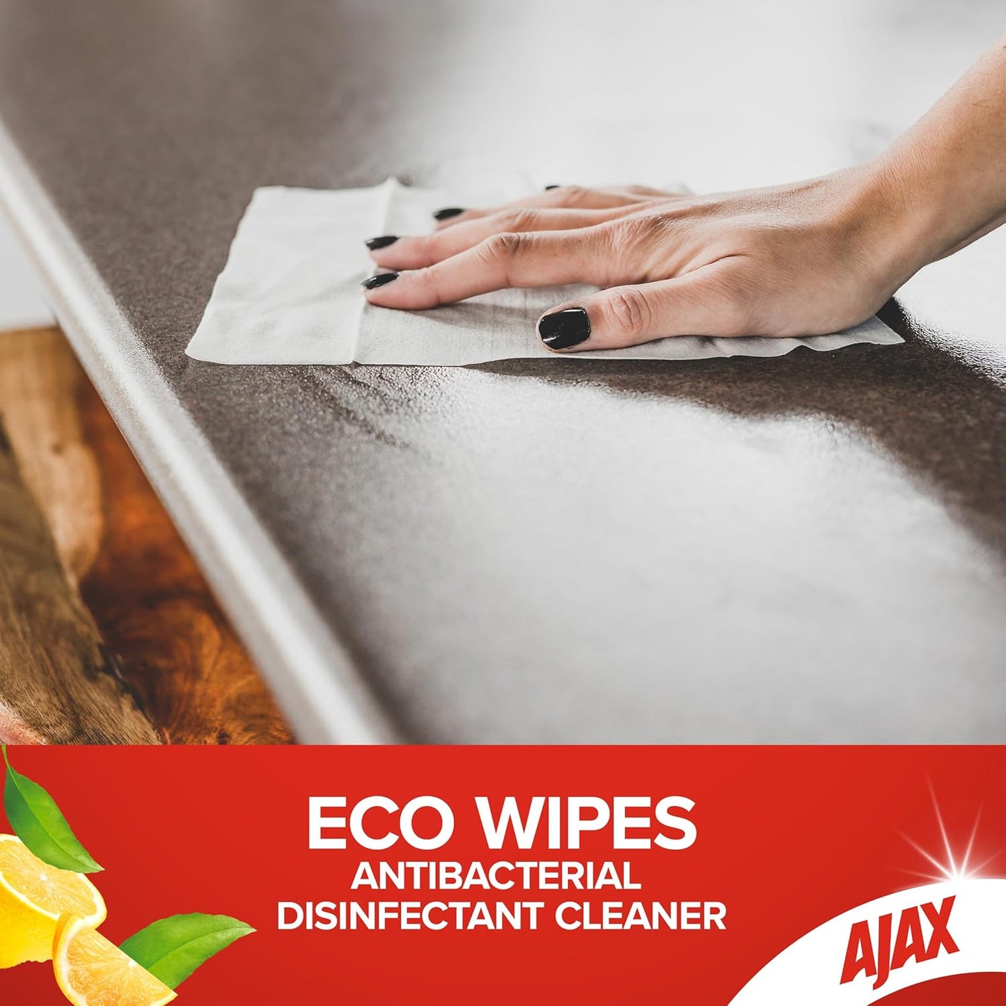Ajax Eco Antibacterial Disinfectant Surface Cleaning Wipes, Bulk 110 Pack, Fresh Lemon, Multipurpose, Biodegradable and Compostable, Made with Bamboo Fibres