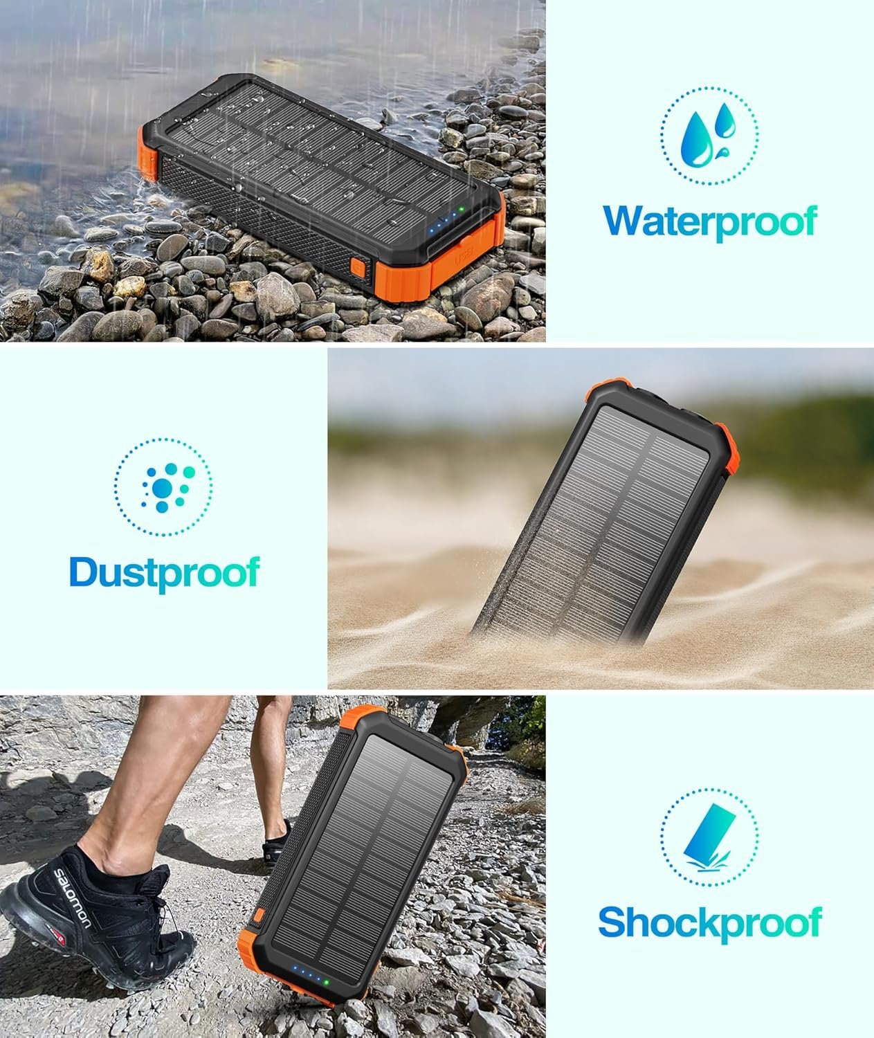 LATIMERIA Solar Charger Power Bank, 45800mAh Portable Phone Charger with USB C in/Output, 5V3.1A QC 3.0 Fast Charging for Cellphone, External Battery Pack Compatible with iPhone Samsung Google etc