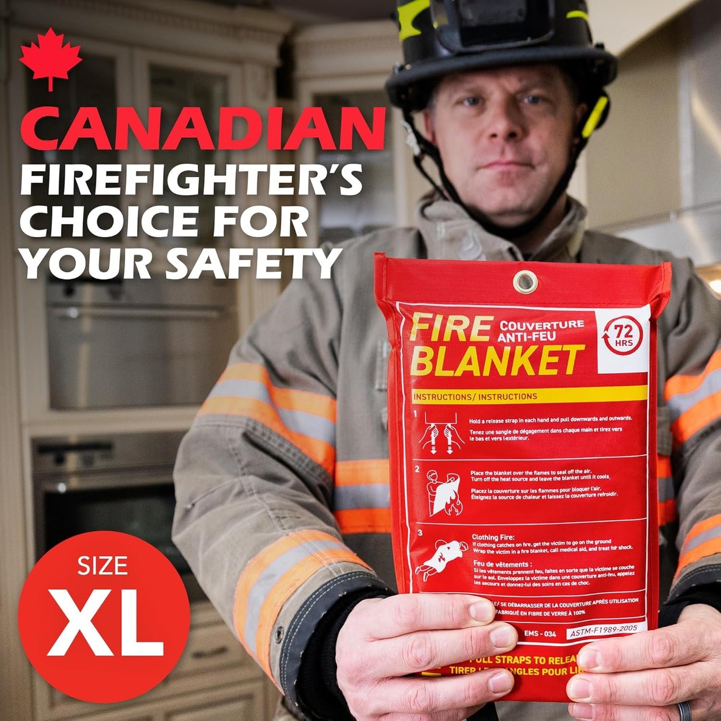 72 HRS Fiberglass XL Fire Blanket - Fire Blanket for Home, Kitchen Fire Blanket | Fire Extinguishers Home | Essential Fire Safety Tool, Emergency Fire Blanket Canada | (2PC 1.2x1.8m 47"x71")