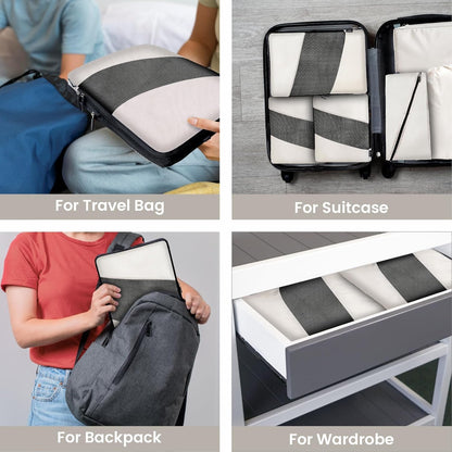 Carttiya Space-Saving Travel Suitcase Organizer Set, Waterproof Expandable Ultralight Compression Packing Cubes, Travel Suitcase Organizers, Travel Backpack Organizer, Cream White, 6 Pieces