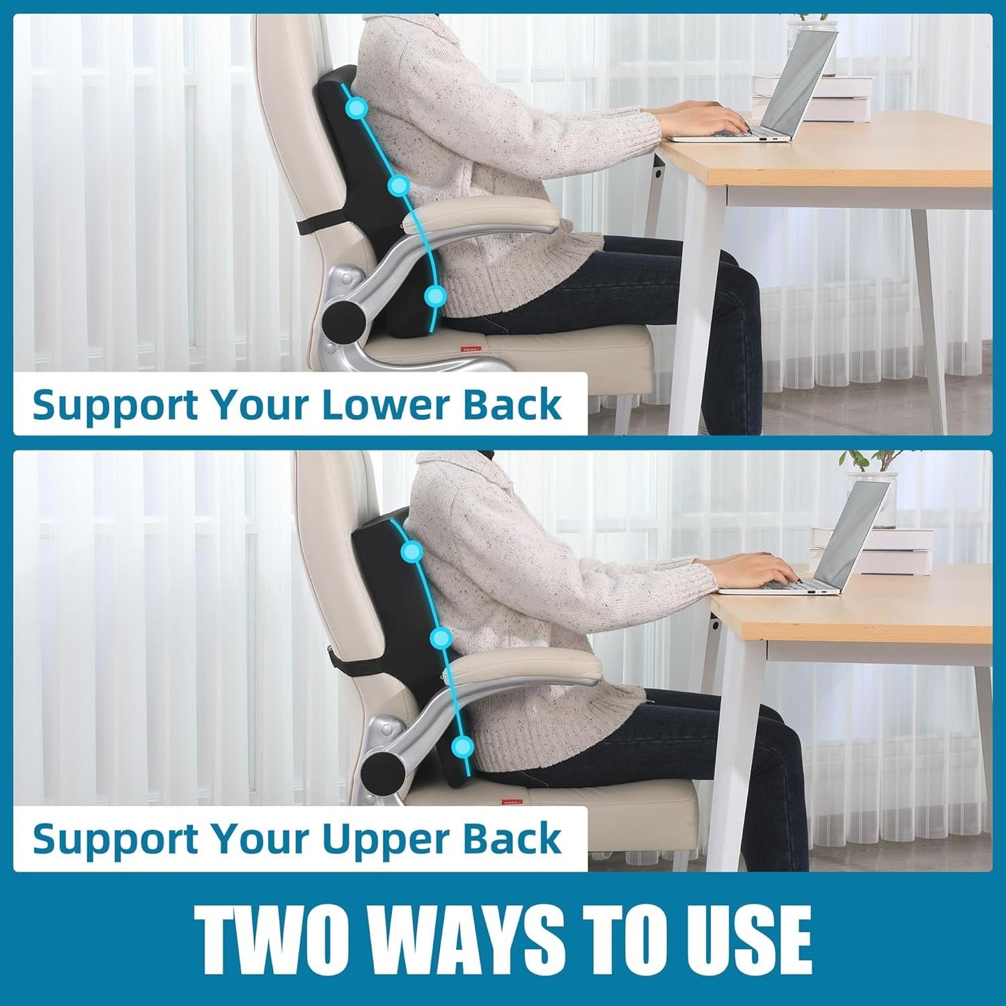 BALAPET Wheelchair Back Cushion,3.5’‘ Thick Wheelchair Cushions Ergonomic Design Foam Support Lumbar Pillow for Long Sitting Reduce Back Pressure Essential Wheelchair Accessory