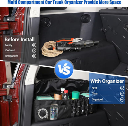 Car Trunk Organizer Compatible with Toyota FJ Cruiser 2007-2021, Rear Left Storage Organizer Multi-Compartment Oxford Cloth Car Storage Bag Space Saving, 1PCS, Black