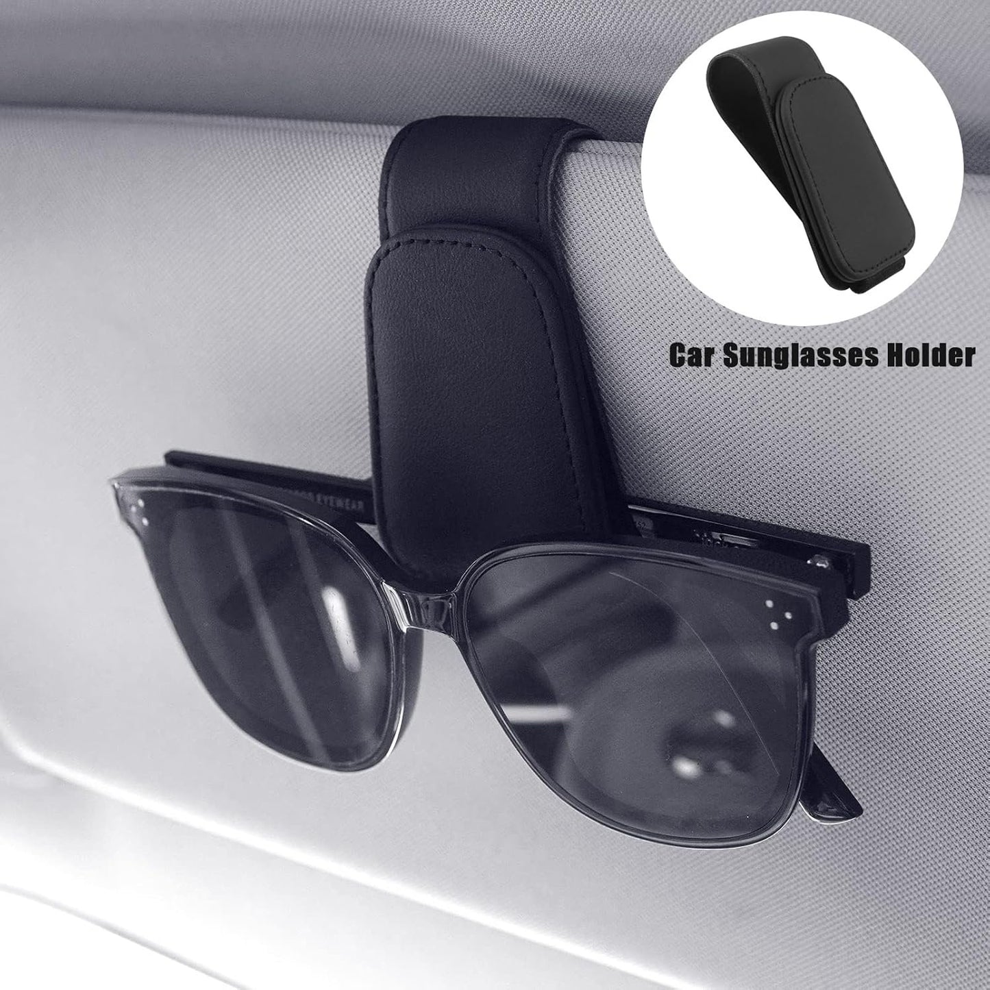 Car Accessories Interior, 4 Pack Car Accessories Include 1 Car Tissue Holder, 1 Car Sunglasses Holder, 2 Car Seat Headrest Hook, Christmas Automotive Car Essentials for Car Sun Visor ï¼ˆBlackï¼‰