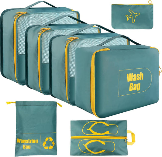 AiQInu 7-Piece Waterproof Packing Cube Set Travel Organizer for Clothes, Shoes, Underwear