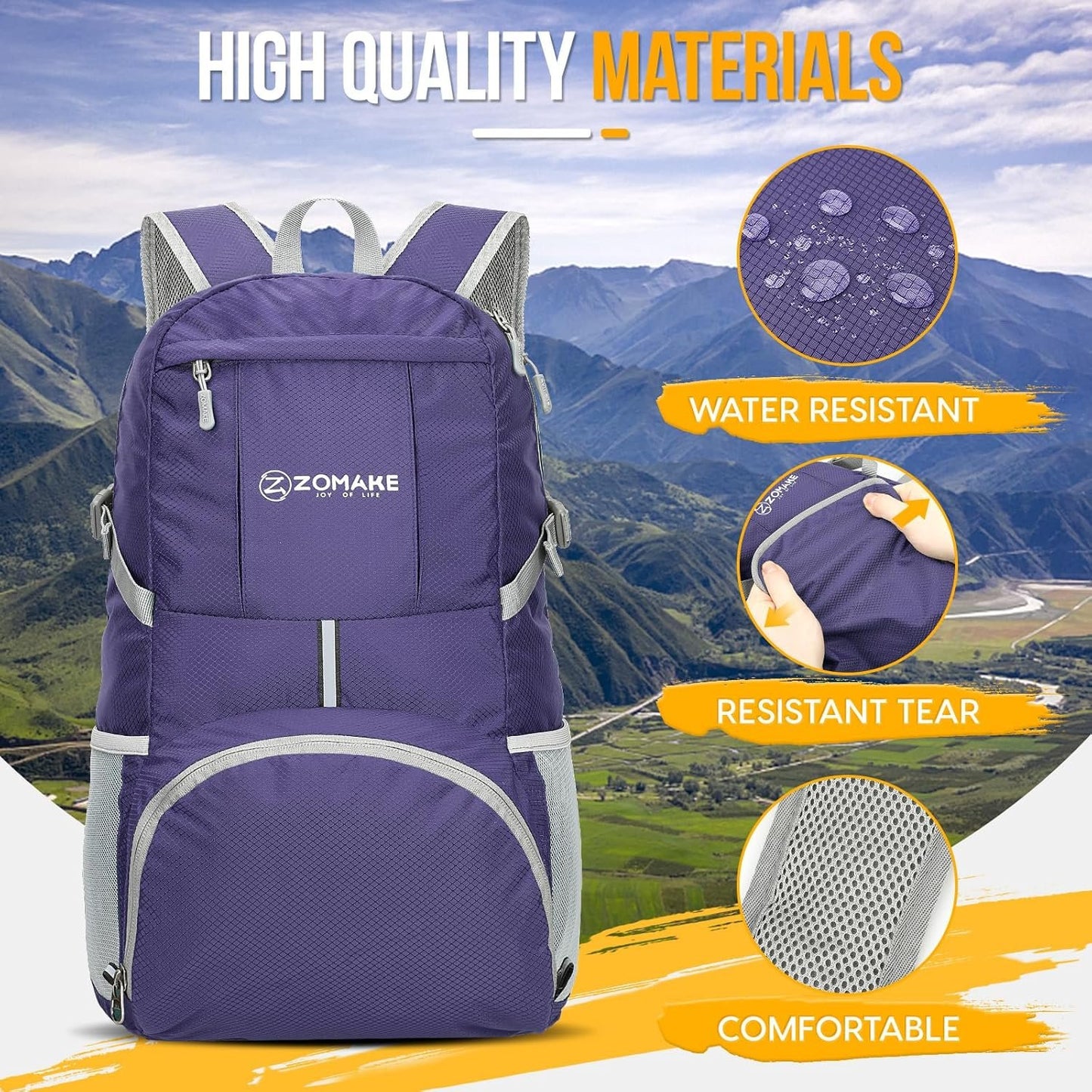 ZOMAKE Packable Hiking Backpack 35L, Water Resistant Lightweight Foldable Backpacks Daypack for Outdoor Hiking Women Men
