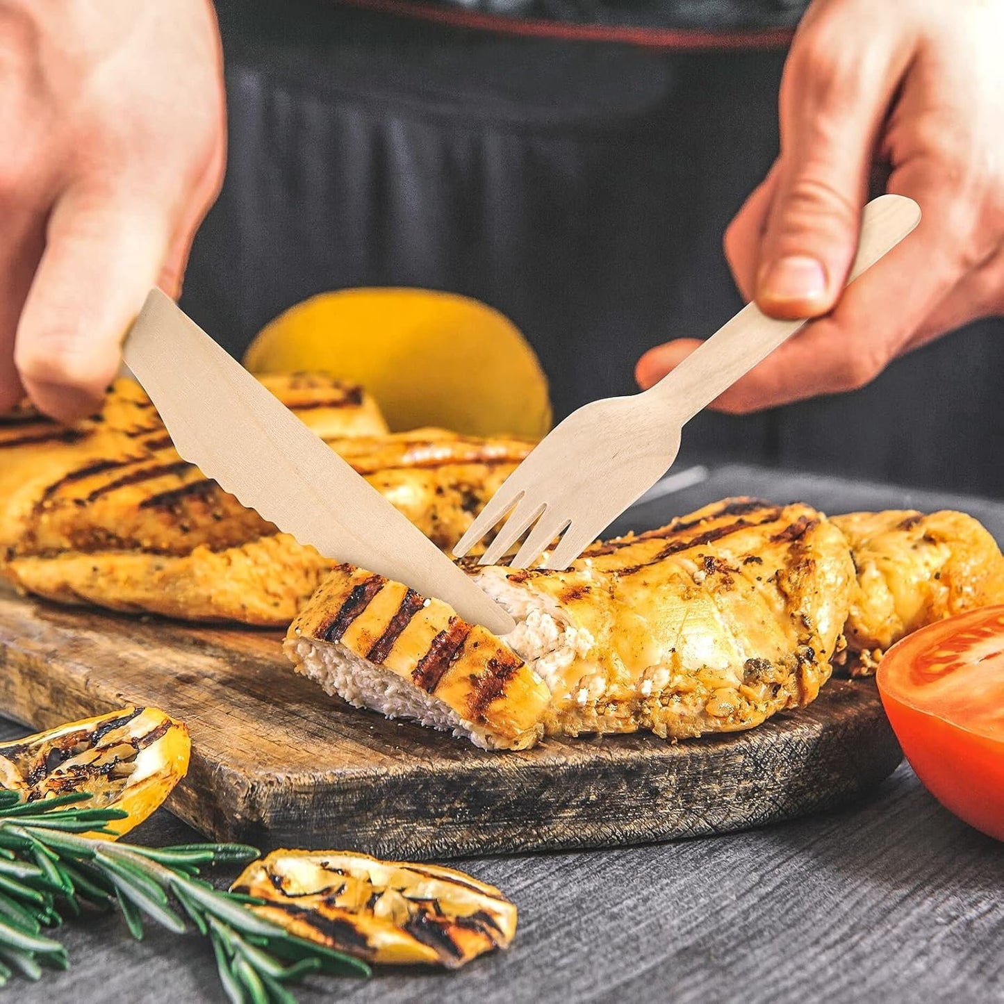 (150 Count) Disposable Wooden Cutlery Set - Alternative to Plastic Cutlery, Eco Friendly, Biodegradable, Compostable Cutlery Set - 50 Wood Spoons, 50 Wooden Knives, 50 Wooden Forks Disposable Utensils