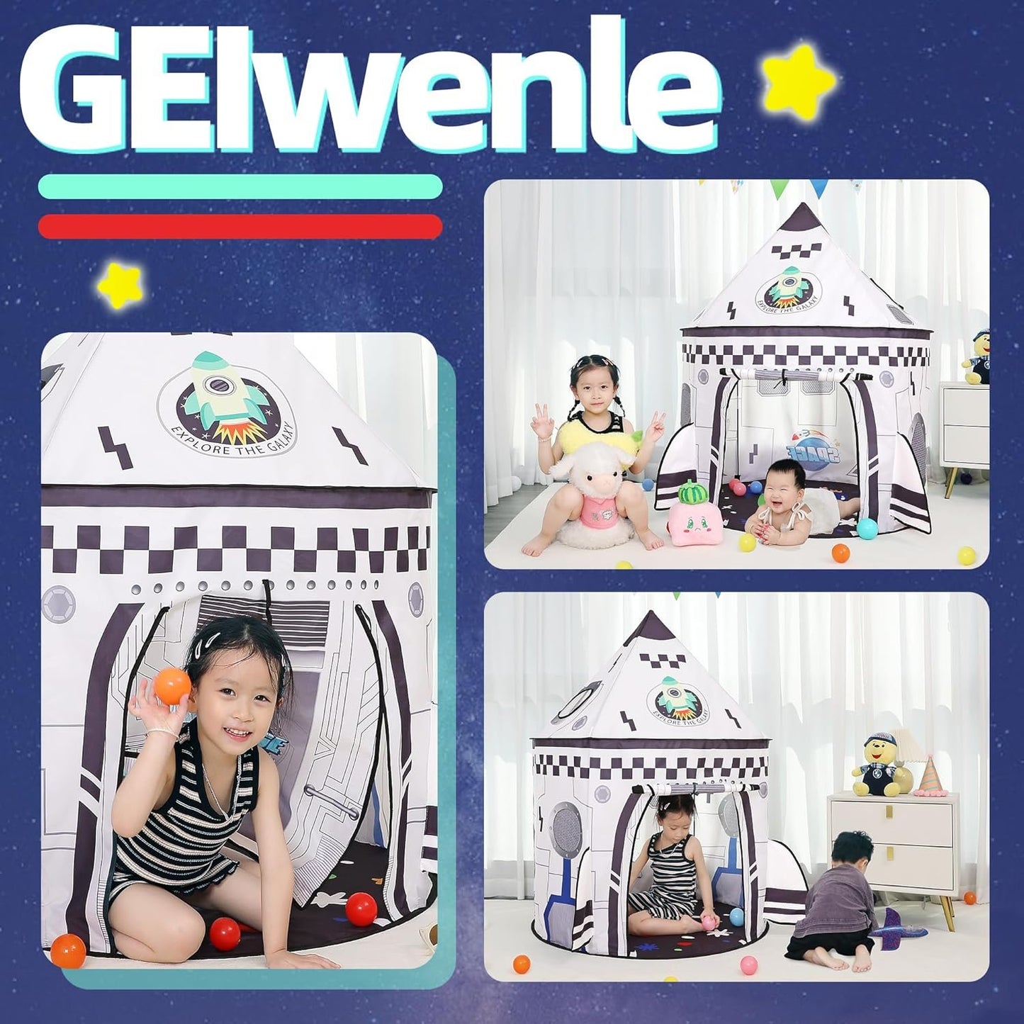 Rockets Kids Play Tent for Indoor Outdoor Astronauts Spaceship Play Tent Kids Large Playhouse Pop Up Tent Rocket Planets Space Kids Play Tent for Boys & Girls Birthday Gift