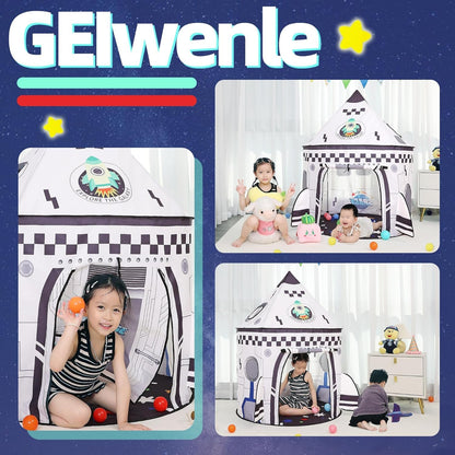 Rockets Kids Play Tent for Indoor Outdoor Astronauts Spaceship Play Tent Kids Large Playhouse Pop Up Tent Rocket Planets Space Kids Play Tent for Boys & Girls Birthday Gift