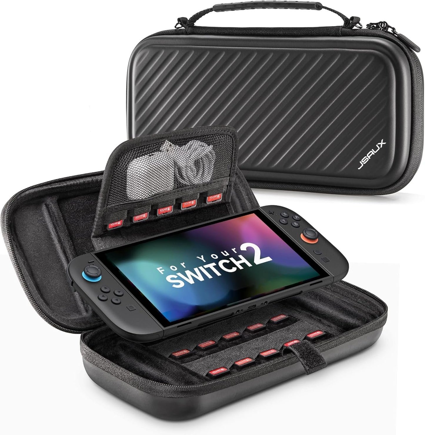JSAUX Carrying Case Compatible with Nintendo Switch 2 (2025), Protective Hard Shell Case with 15 Game Card Slots, Portable Travel Bag for Switch 2 Console and Accessories, Black