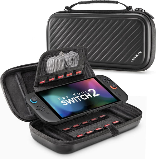 JSAUX Carrying Case Compatible with Nintendo Switch 2 (2025), Protective Hard Shell Case with 15 Game Card Slots, Portable Travel Bag for Switch 2 Console and Accessories, Black