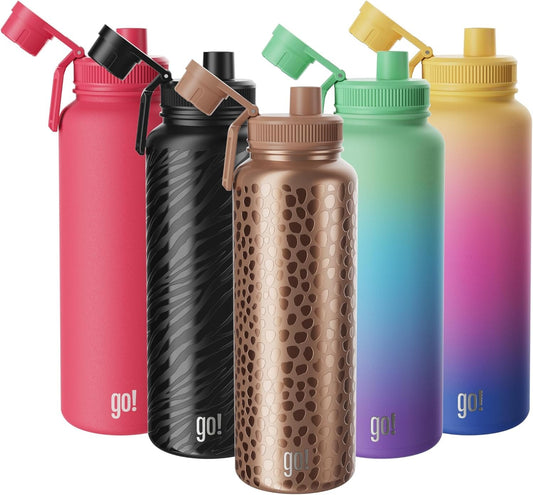 40oz Stainless Steel Sports Bottle with Triple Insulation & Copper Lining – Keeps Drinks Cold for 18 Hours & Hot for 6 – Threaded Lid with Attached Cap, Carrying Handle and Sweat-Free (Copper Animal)