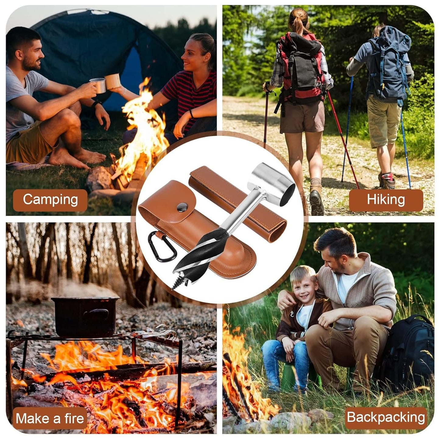 Bushcraft Hand Auger Wrench Bushcraft Gear and Equipment Settlers Wrench Survival Tools Scotch Eye Wood Auger Drill Peg and Manual Hole Maker Multitool for Outdoor Backpacking Camping Bushcrafting