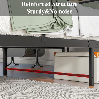 HOJINLINERO Twin Bed Frame with Storage Headboard/USB Charging Station,Single Bed Frame Twin Size No Box Spring Needed,Heavy Duty Platform Metal Slats,Easy Assembly,Bedroom Furniture,Black + Warm Grey