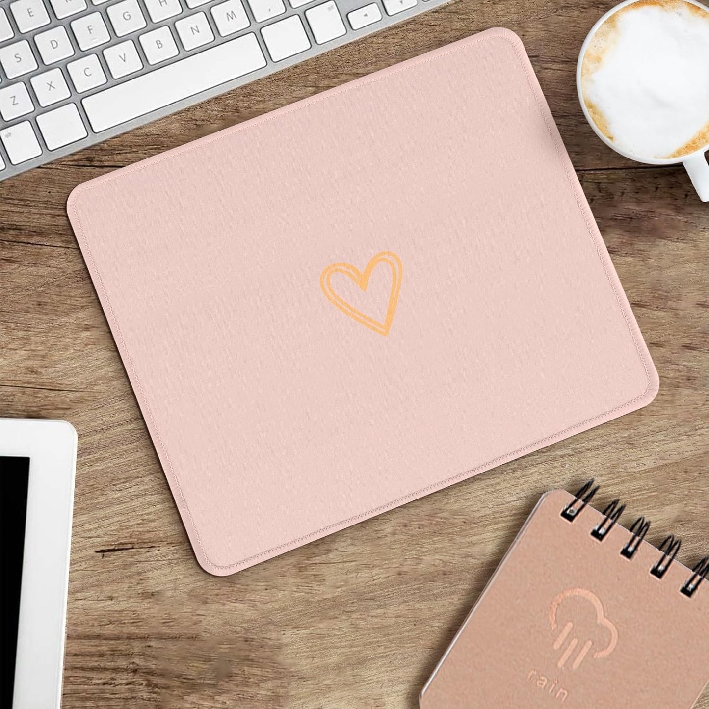Ksriylm Square Aesthetic Cute Heart Mouse Pad Office Home Personalized Mouse Mat Waterproof Mouse Pad Non-Slip Rubber Base Computer Mouse Pads for Wireless Mouse,Pink