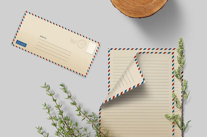 Better Office Products Vintage Airmail Stationery Paper Set, 100-Piece Set (50 Lined Sheets + 50 Matching Envelopes), Letter Size 8.5 x 11 inch, Double Sided & Lined Paper, by