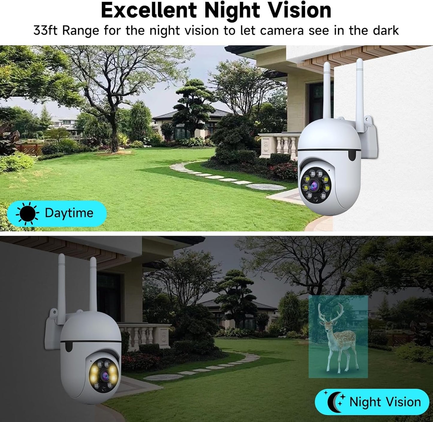 1080P Outdoor Security Camera Wired, 2.4G/5G WiFi Home Surveillance Cam with 360° Pan/Tilt, Color Night Vision, Motion Detection, 2-Way Audio, SD/Cloud Storage, Compatible with Alexa