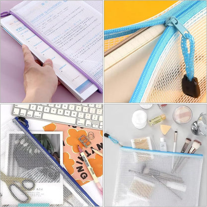YSHIGUING 24pcs Mesh Zipper Pouch Bags Multipurpose Waterproof Zipper Bags Document Bag with 8 Different Sizesï¼ŒPlastic Zipper Bags for Organizing,Office, Travel, Home Board Game Storage