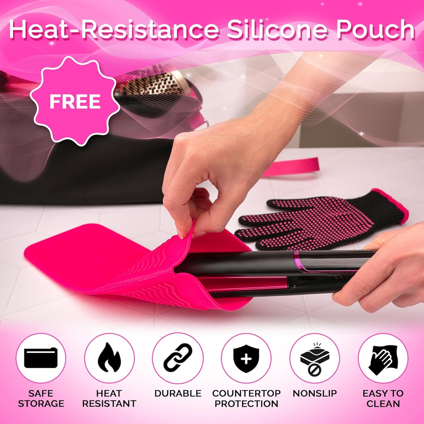 Hair Tool Travel Bag with Heat Resistant Mat for Flat Iron, Straighteners, Curling Iron, Makeup, Toiletries & Haircare Accessories, Portable Hot Tools Organizer with Silicone Mat & Glove