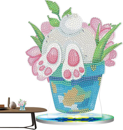 Tabletop Rhinestone Art Easter Decor, Desktop Bunny Eggs Rhinestone Painting, Easter Spring Holiday Scene Props, Seasonal Decoration Gem Art for Dining Room, Sparkling Holiday Centerpiece, Holiday