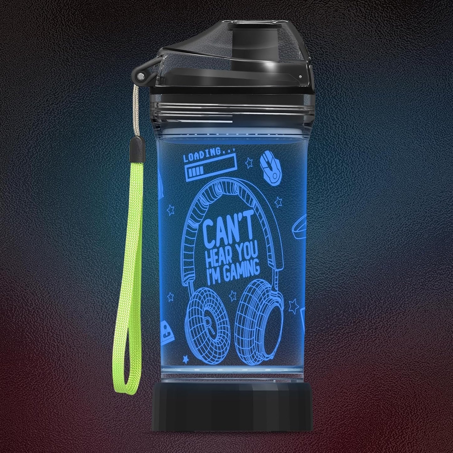 COOLGIFT MART Gamer Water Bottle, Light Up 3D Headphone Design, 14oz Tritan BPA Free - for Boys Girls- Kids Drinking Cup - Christmas Holiday