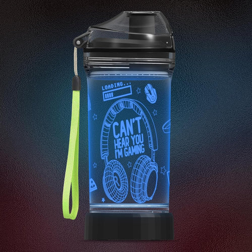 COOLGIFT MART Gamer Water Bottle, Light Up 3D Headphone Design, 14oz Tritan BPA Free - for Boys Girls- Kids Drinking Cup - Christmas Holiday