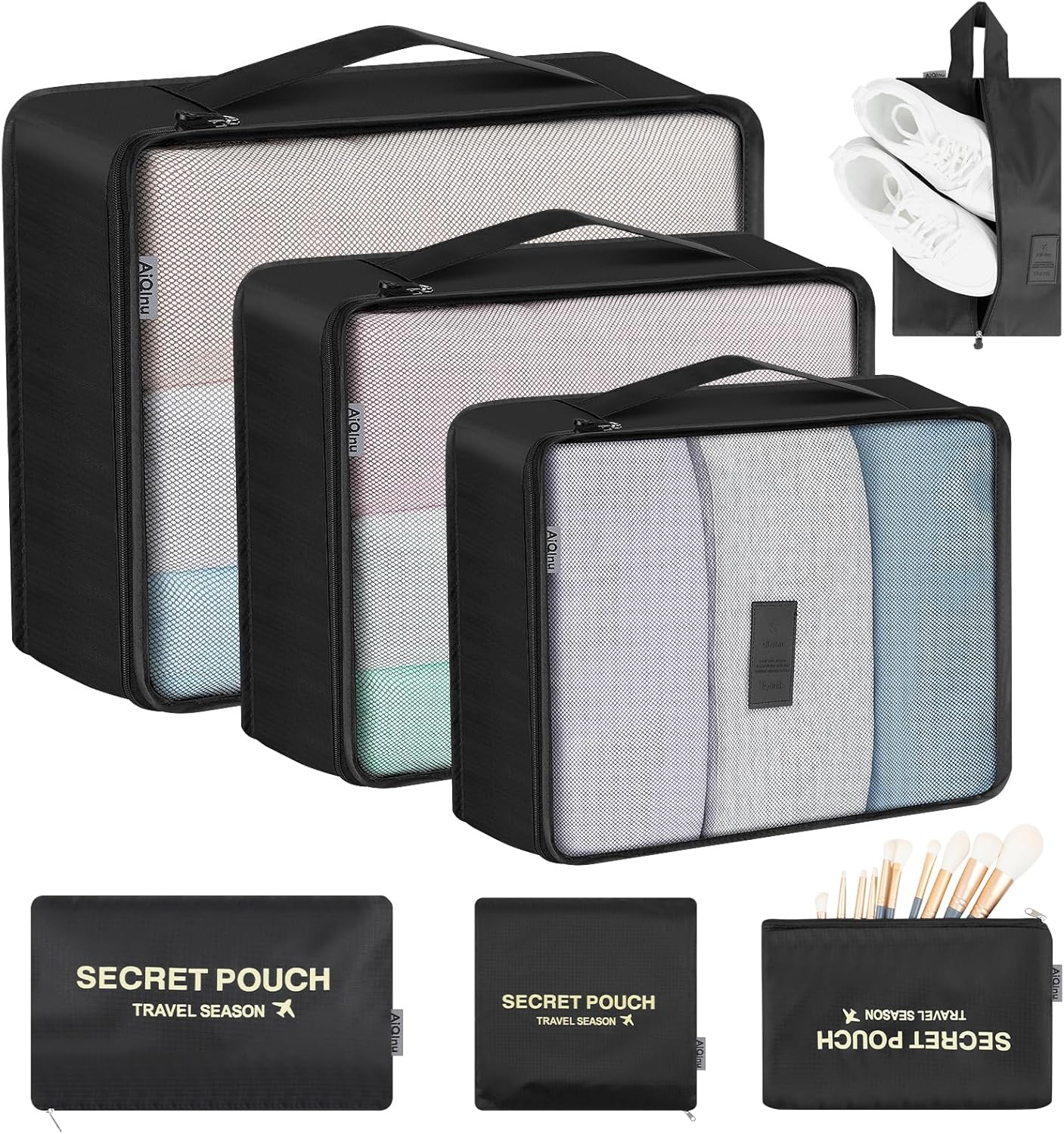 AiQInu 7-Piece Waterproof Packing Cube Set Travel Organizer for Clothes, Shoes, Underwear