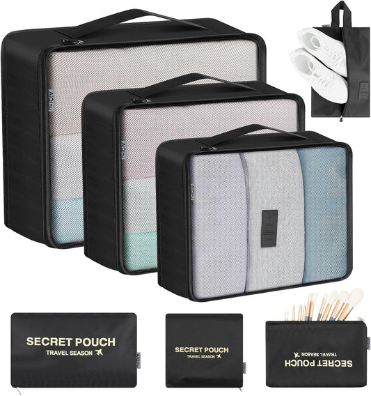 AiQInu 7-Piece Waterproof Packing Cube Set Travel Organizer for Clothes, Shoes, Underwear