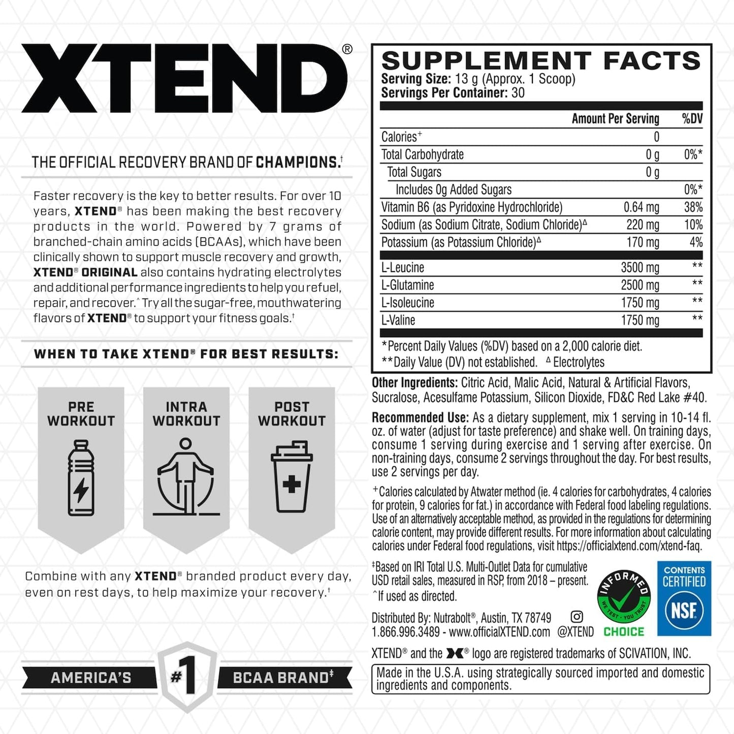 Xtend Amino Acids 30 Serves Italian Strawberry Kiwi Splash 426 grams