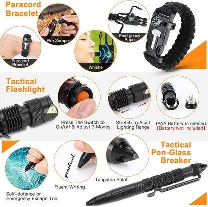 YELINTIAN 16 in 1 Survival Kit, Multi-Purpose Emergency Survival Kit,Multi-Tools Survival Gear and Equipment with Molle Pouch, Gifts for Dad Men Camping Hiking Outdoor Emergency