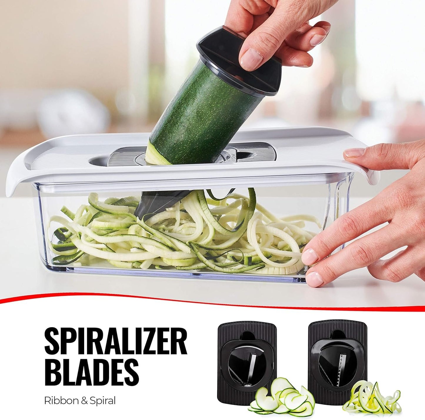 Mandoline Slicer for Kitchen - Mandoline Food Slicer - Veggie Julienne Cutter & Cheese Grater - Potato Veg Slicer - Kitchen Tools & Gadgets (11-in-1 White)