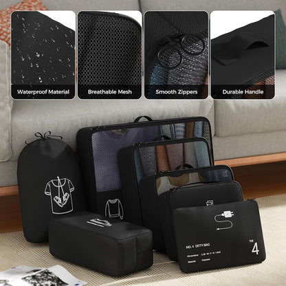 Yomisee Packing Cubes Set of 7 Suitcase Organizer, Travel Cube Set, Travel Organizer, Travel Bag (Black)