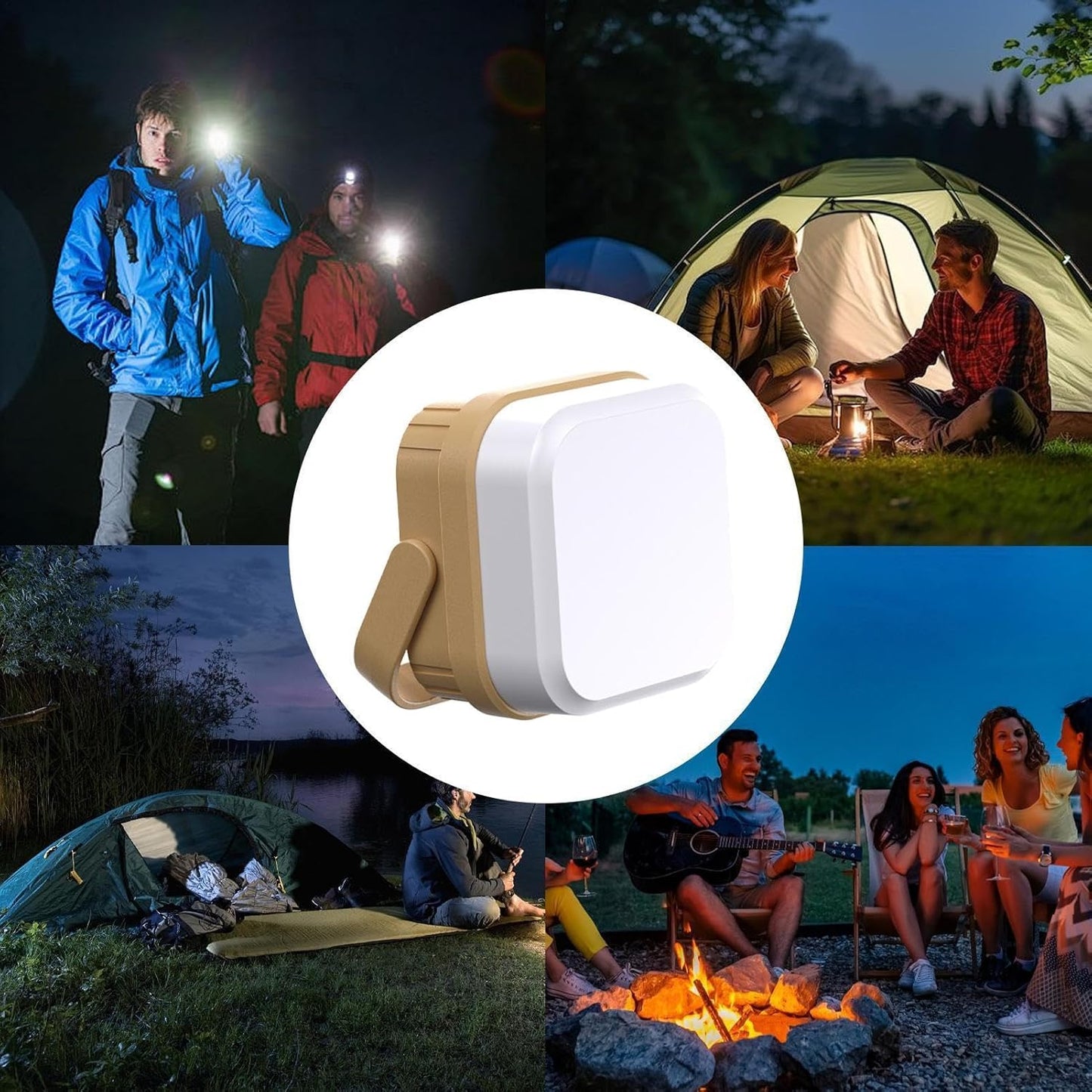 Ricaricabile Camping Light, Impermeabile Tent Lamp with 3 Lighting Modes, 180 Rotating Base for Hiking, Car Repair, Emergencies Outdoor Adventures, Travel Gear, 2,56 x 2,56 Inches