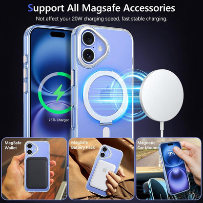 GUAGUA Magnetic for iPhone 16 Case with Kickstand, [Compatible with MagSafe] Phone Case Magnetic Anti-Slip Sturdy Stand Anti-Yellowing Matte Back Cover, Phone Case 6.1" with Ring Holder Clear