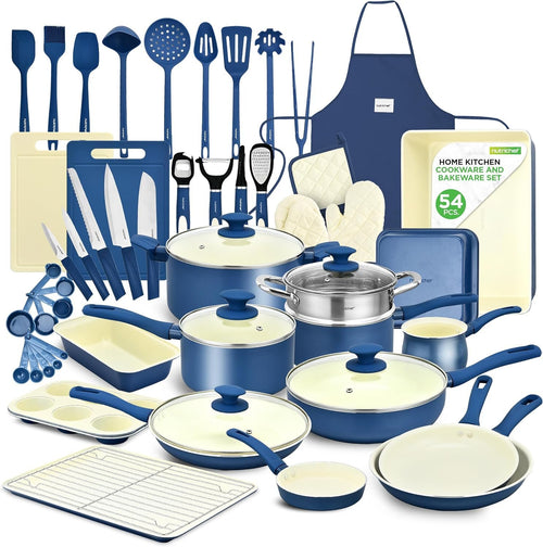 Nutrichef 54-Piece Marble Non-Stick Cookware and Bakeware Set - Professional Home Kitchen Collection with Multi-Sized Pots, Pans, and Heat-Resistant Tools