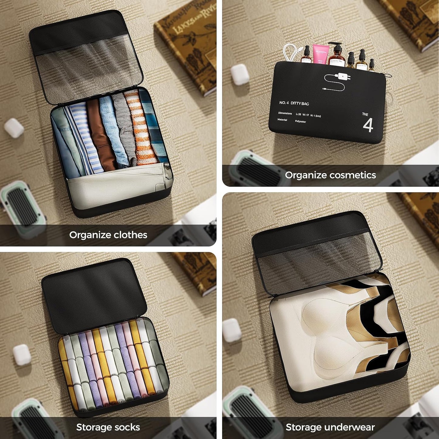 Yomisee Packing Cubes Set of 7 Suitcase Organizer, Travel Cube Set, Travel Organizer, Travel Bag (Black)