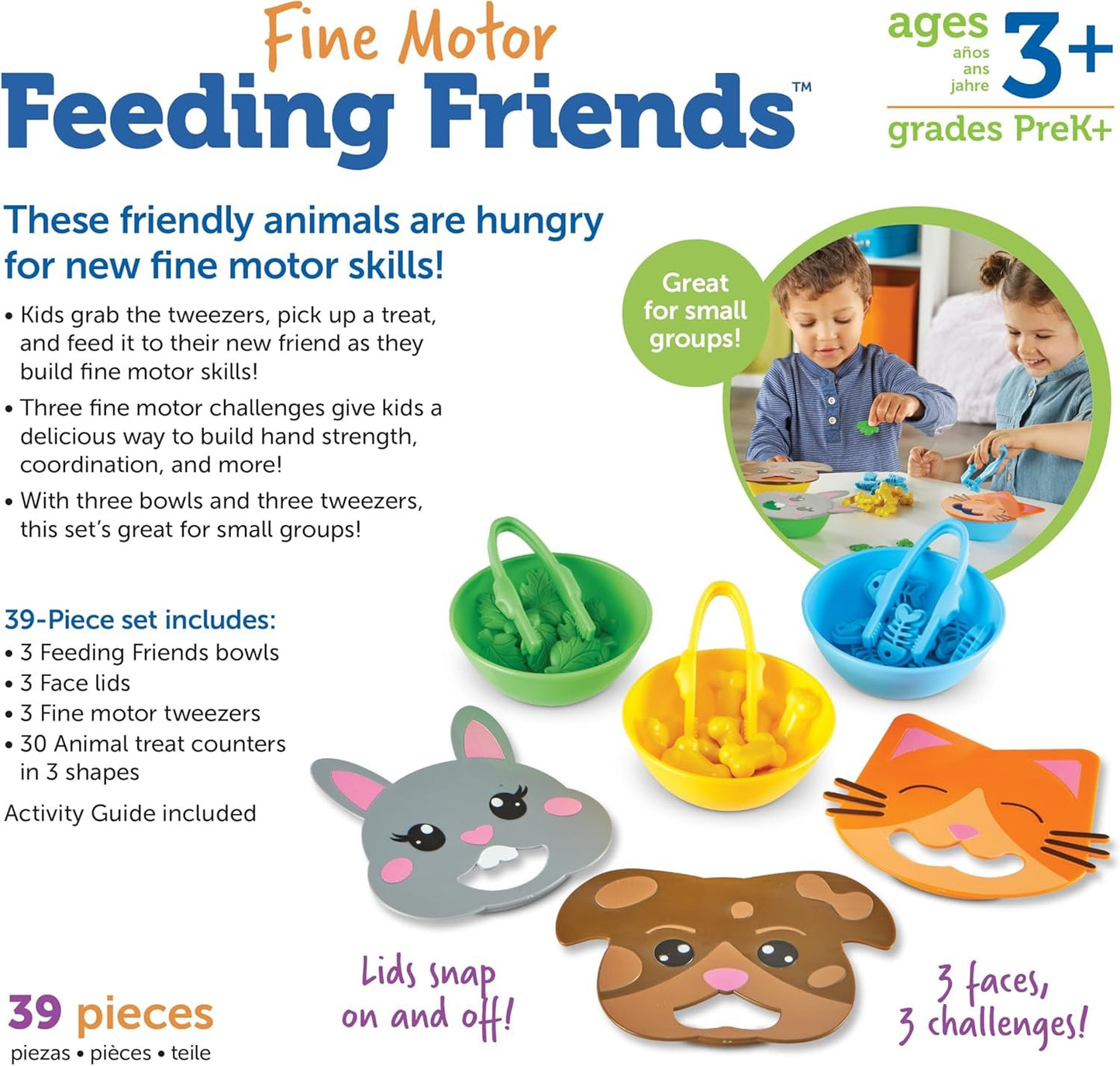 Learning Resources Fine Motor Feeding Friends, 39 Pieces, Ages 3+, Toddler Toys, Montessori Toys, Preschool Learning Activities