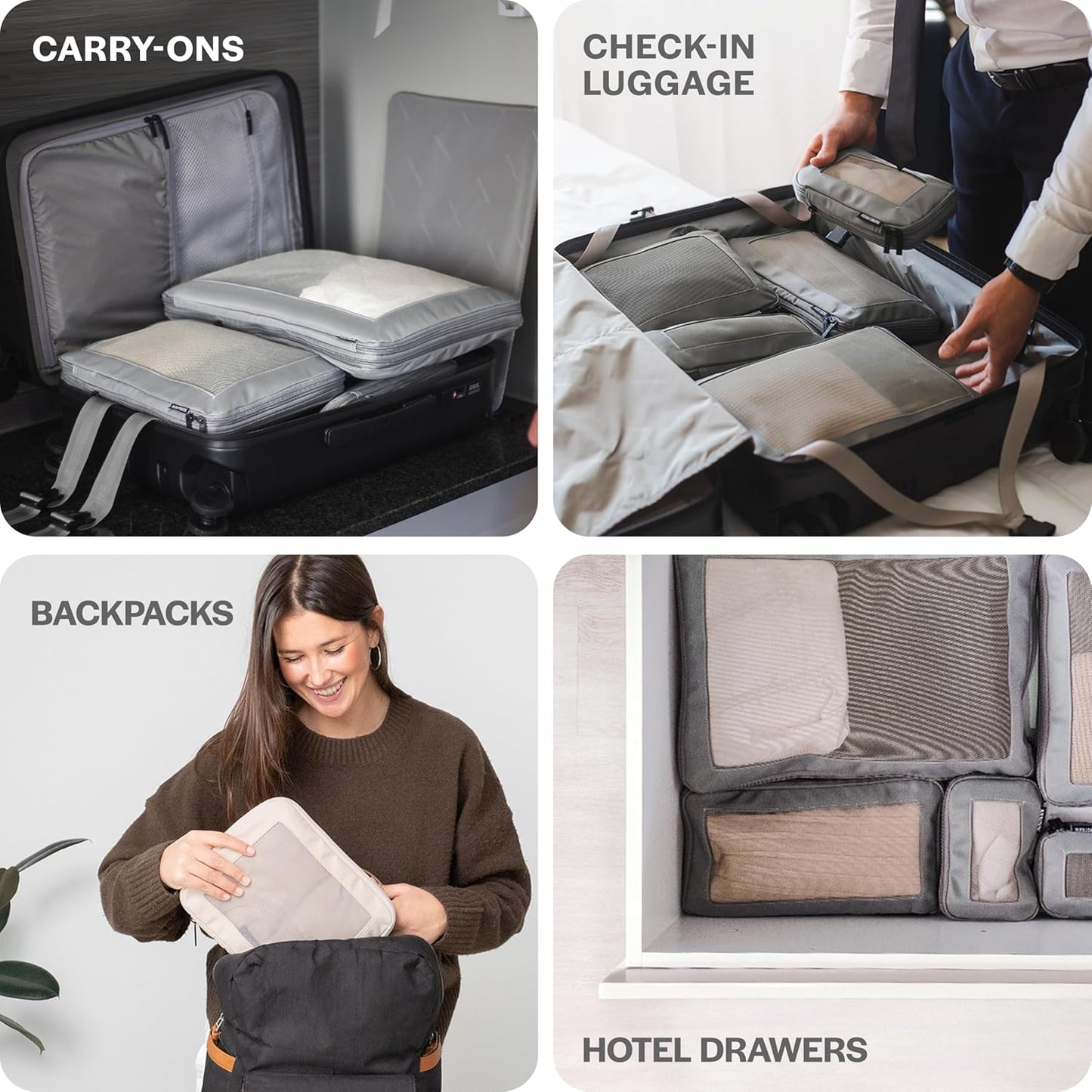 Aerotrunk Travel Cubes Compression Luggage Organizer Double Zipper Suitcase Storage Cubes (Pack of 6, Beige)