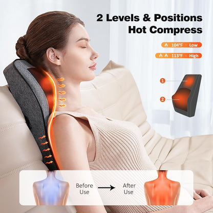 Boriwat Back Massager Neck Massager with Heat, 3D Shiatsu Massage Pillow for Back, Neck, Shoulder, Leg Pain Relief, Christmas and Birthday Gifts for Women Men Mom Dad, Use at Home, Office, Car