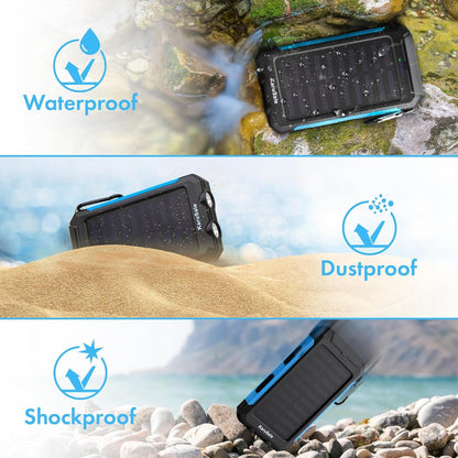 KaruSale Solar Power Bank Portable Charger 50000mah Battery Pack QC3.0 Fast Charging 20W 2 USB Waterproof Camping Travel External Backup Phone for iPhone, for Samsung, Android Black & Blue