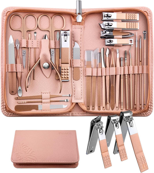 WOAMA Manicure Set Pedicure Kit - 30 in 1 Nail Kit Professional Stainless Steel Nail Care Kit for Women - Pink