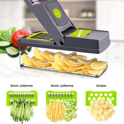 CINIMAX Heavy Duty 16-in-1 Vegetable Chopper - 8 Blade Mandoline Slicer with Push Button - Home Essentials & Kitchen Gadgets - French Fry Cutter, Onion Chopper, Vegetable Dicer - Cooking Accessories