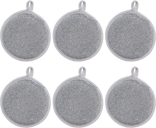 Dish Sponges Kitchen, Steel Wire Reusable Scrub Sponge, 6pcs Multipurpose Cleaning Cloths, Compact Non Scratch Scouring Pads for Tableware, Utensils, Cookware and Sink Cleaning