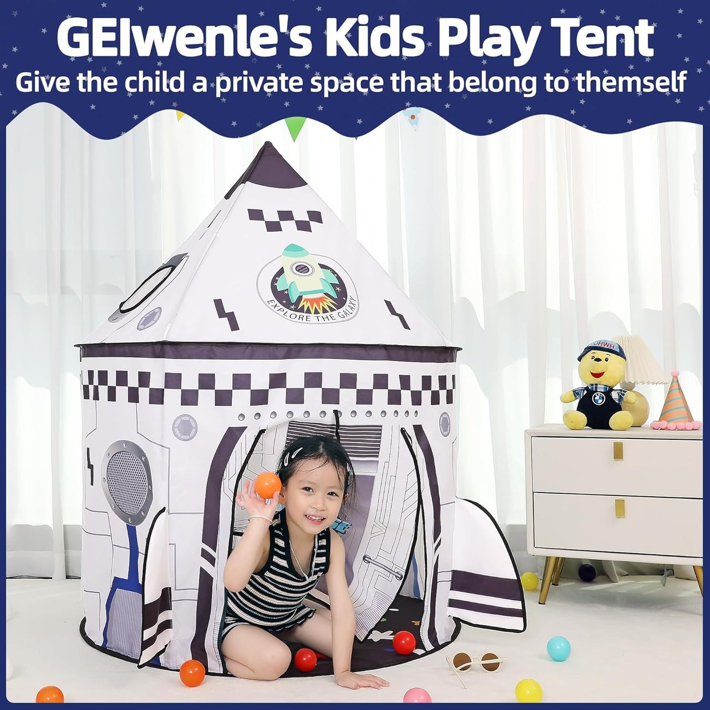 Rockets Kids Play Tent for Indoor Outdoor Astronauts Spaceship Play Tent Kids Large Playhouse Pop Up Tent Rocket Planets Space Kids Play Tent for Boys & Girls Birthday Gift