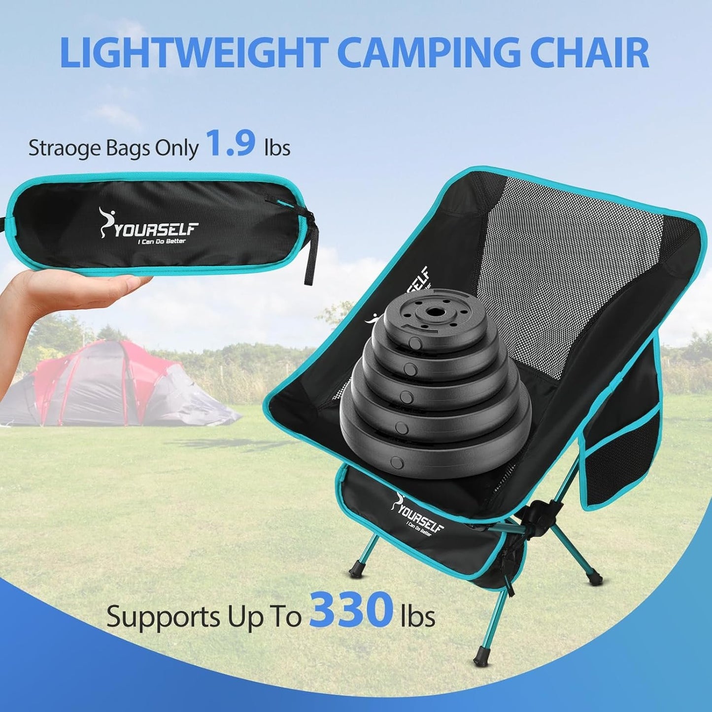 SYOURSELF Camping Chairs, Folding Camping Chair, Folding Chairs Outdoor, Lawn Chairs, Beach Chair, Portable Camping Chair Ultralight Lightweight Comfy Camp Chairs for Adults (Ablue)