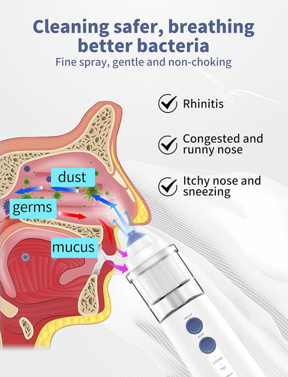 Nasal Care for Sinus Relief Nose Cleaner, Sinus Rinse Kit with10 Salt Packs, Portable Nasal Irrigation System for Children and Adults, Powered Sinus Cleaner Alternatives to Neti Pot（Blue