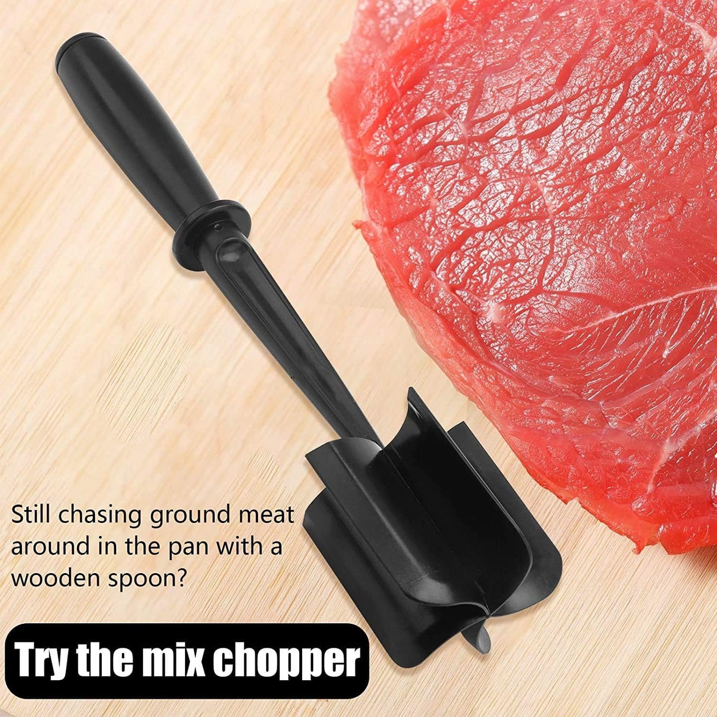 Hamburger Meat Chopper, VAVOLO High-Temp Heat-Resistant Ground Meat Masher, Versatile Nylon Non-Stick Ground Beef Masher with 5-Blade Head, Kitchen Gadgets, Dishwasher Safe(Black)
